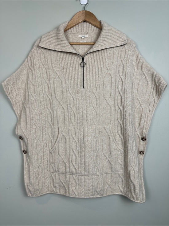 YERSE Sweaters - YERSE Wool Alpaca acrylic blend Cable-Knit Half-Zip Poncho Shall Oatmeal Cream